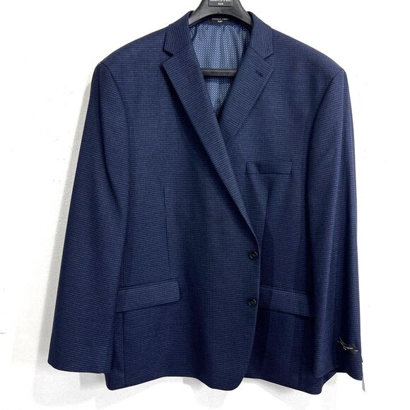 SHAQUILLE‎ O'NEAL Mens Jacket X LG 58REG Blue/Black Plaid Stretch Sport Blazer
